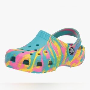 Crocs Kids' Classic Clog - Turquoise Pink Yellow Tie-Dye